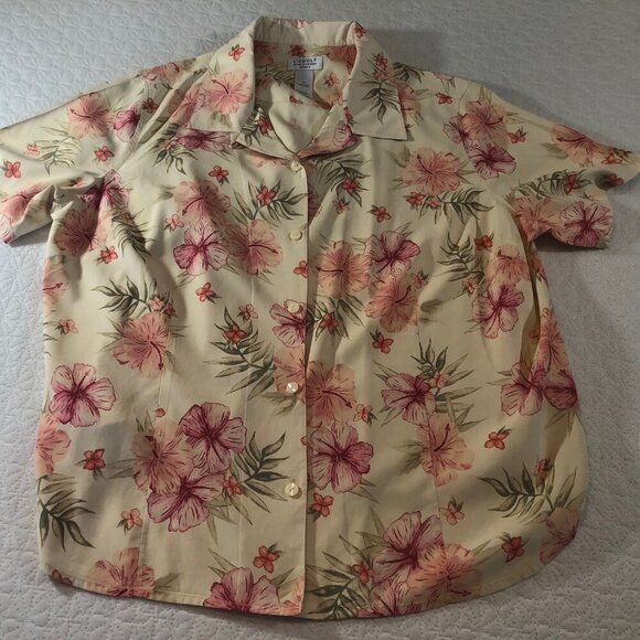 Liz Golf Yellow Red floral short sleeve collar blouse Women Size 2X - Picture 6 of 6